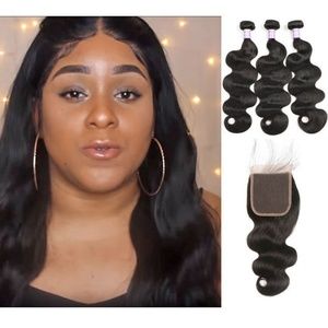 3 Body Wave Human Hair Bundles + 5x5 Lace Closure